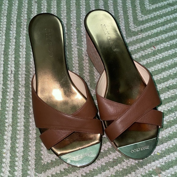 Jimmy Choo Platform Sandals Prima Cork Wedge Slides - Picture 13 of 13